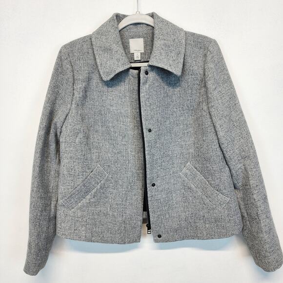 Halogen Full Zip Crosshatch Jacket Size M Gray Long Sleeve Minimalist Classic - Picture 2 of 14